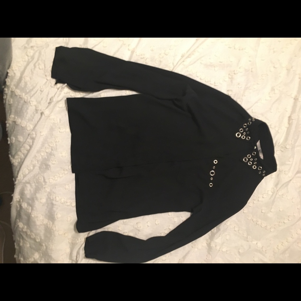 Black long sleeve silk shirt.